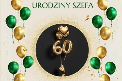 Baner z balonami i napisem "60te urodziny szefa"