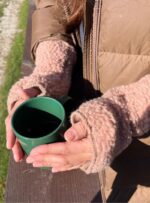 Wool mittens – fingerless gloves – toffee - Image 4