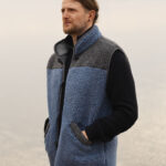 Men’s wool vest with stand collar – grey-blue