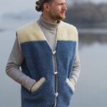 Men’s classic wool vest – ecru + blue